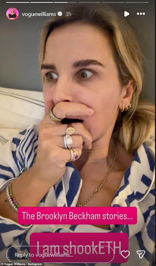 Vogue Williams jokes she 'can't go to sleep' as she reacts to Brooklyn Beckham's extraordinary online attack on his parents: 'My mind is blown!'
