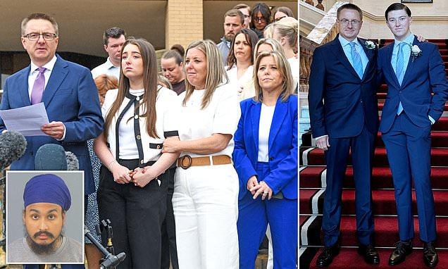 Parents of student stabbed to death by knife-obsessed Sikh man weep on court steps as they condemn police for 'inhumane' treatment of their son and call for urgent probe after his arrest for racism as he lay dying
